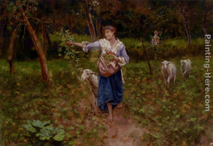 Francesco Paolo Michetti A Shepherdess In A Pastoral Landscape